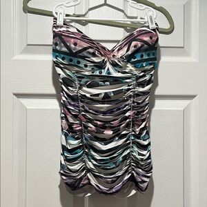 Dots Multicolor Ruched Strapless Tunic